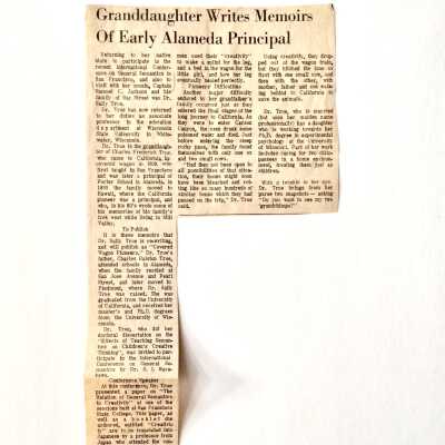 Clipping about Dr. Sally True, of 2506 San Jose at Pearl, prior 2002