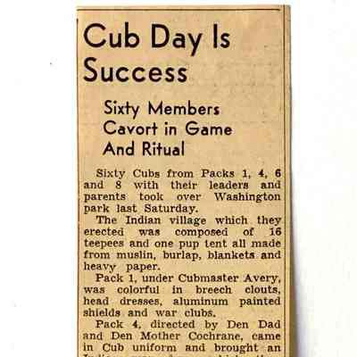 Clipping about Cub Scout Packs at Washington Park, prior 2001
