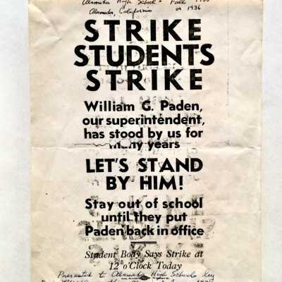Flyer 'Strike Students Strike' supporting William G. Paden, 1935-1936