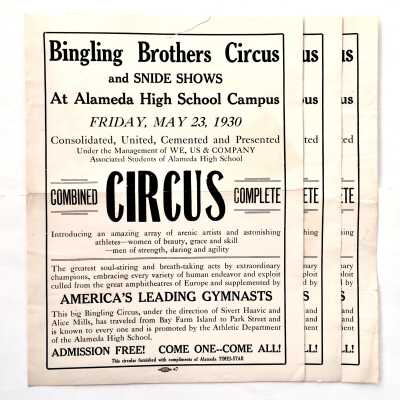 Poster for "Bingling Brothers' Circus", Alameda High School, 1930