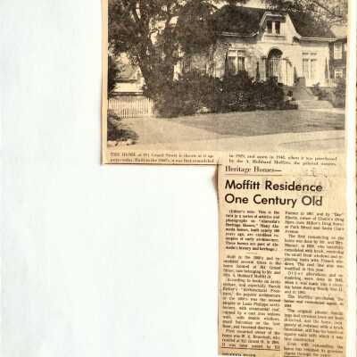 Clipping 'Moffit Residence One Century Old', 1963