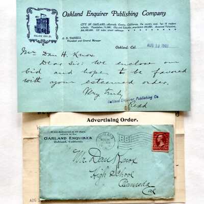 Papers regarding printing 'The Acorn', by Oakland Inquirer Publishing Co., 1901