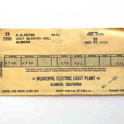 Municipal Electric Light Plant Bills for 2021 Alameda Ave, 1930
