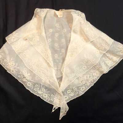 Three tiered white lawn collar with white embroidery, c. 1840s