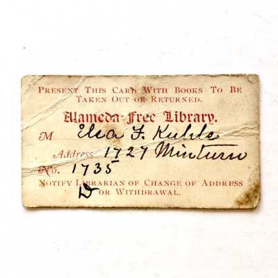 Alameda Free Library card issued to Elsa Kuhis, between 1890-1904