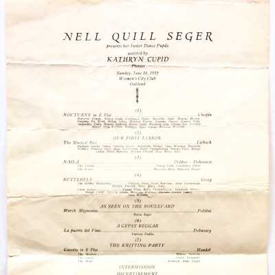 Program Dance performance by Nellquill Seger, assisted by Katheryn Cupid, 1935