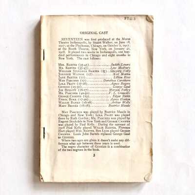Script for 'Seventeen' Alameda High School Senior play for 1938