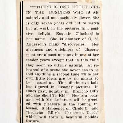 Clipping about Eugenia Clinchard and Bronco Billy Anderson, c. early 1900s