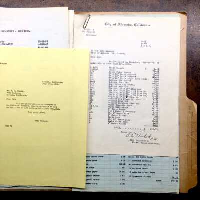 Folder with inventory of City office supplies, 1919-1920