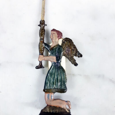Embossed lead kneeling angel candle stick, prior 1997