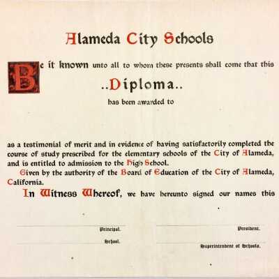 Sample Elementary School diploma form from the AHS Cornerstone boc, 1902