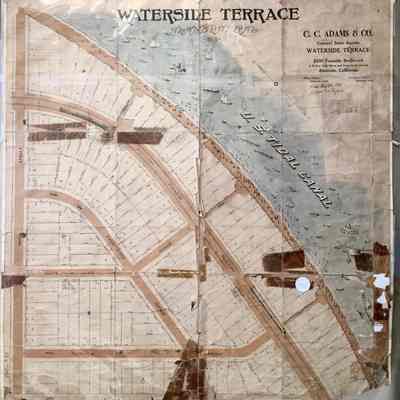 Lithograph map of Waterside Terrace development, 1913