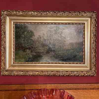 Oil painting of a pastoral scene with stream, by Whitmoor, c. 1890