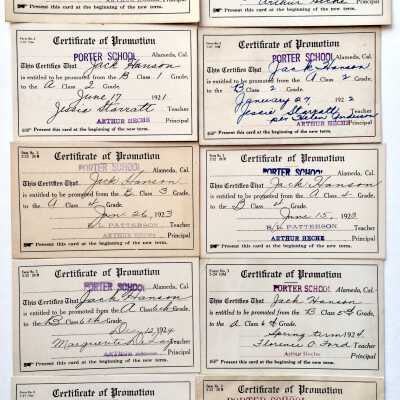 Certificates of Promotion Jack Hanson, Porter School, 1920-1925