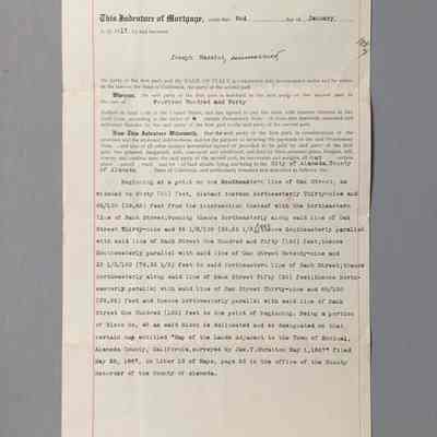 Indenture of Mortgage between Joseph Mazzini and the Bank of Italy, 1917