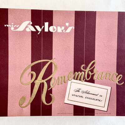 Cardboard Candy box 'Remembrance' from Miss Saylor's, after 1948