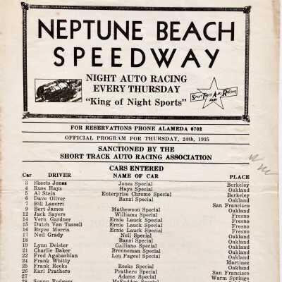 Program scorecard from Neptune Beach Speedway for 1935