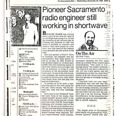 Clipping resident Fred P. Terry, founder of a Sacramento Radio Station, 1984