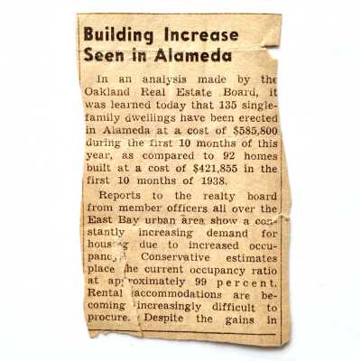 Clipping about 'Building Increase', 1939