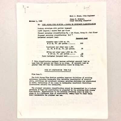 Webb Ave Fire Station inspection report, 1968