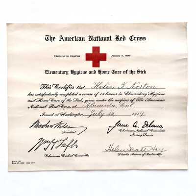 Red Cross Certificate of Helen Norton, 1917