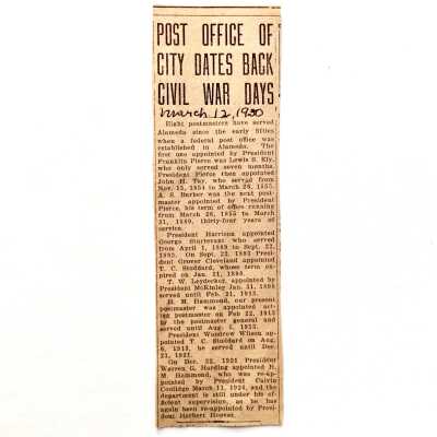 Clipping 'Post Office of City Dates Back to Civil War Days, 1930