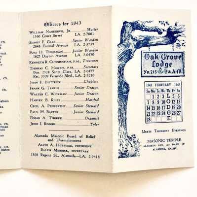 Event Program Oak Grove Lodge (Masons), 1943