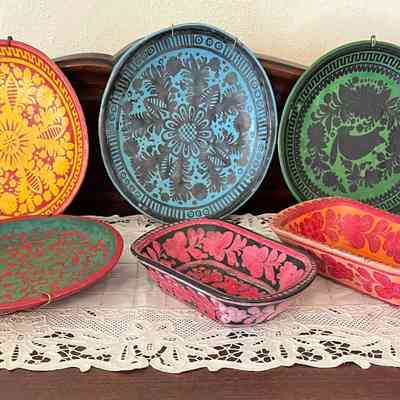 Wooden mexican bowls with cut-out designs, c. 1930s