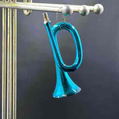 Blue and Silver Mercury Trumpet Glass Christmas Ornament, c. 1920s