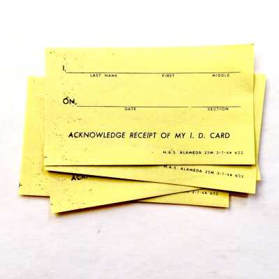 Receipt for ID card, Naval Air Station, Alameda, prior 1997
