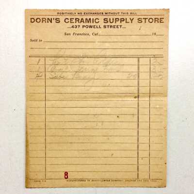 Sales slip for blank china from Dorn's Ceramic Supply Store, early 1900s