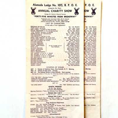 Program for Annual Elks Lodge charity Show, '45 Minutes from Broadway', c.1920s