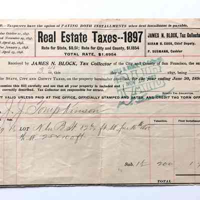 Receipt for Real Estate Taxes for 2029 San Antonio Ave, 1897