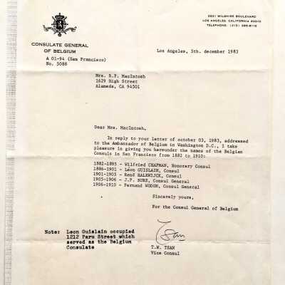 Typed letter 'Consulate General of Belgium', 1983