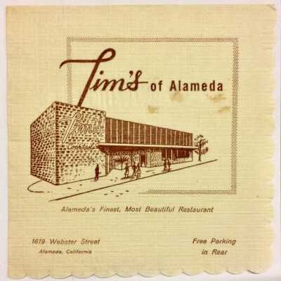 Tim's of Alameda napkin, c. 1960s.