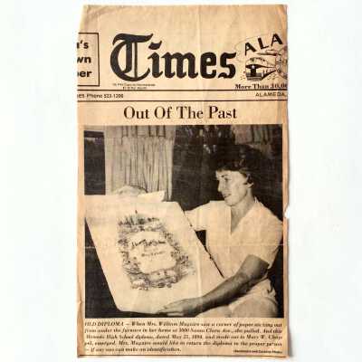 Clipping 'Out of the Past' about a diploma, prior 1999