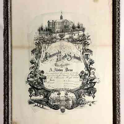 Alston Deas Diploma Alameda High School, 1892