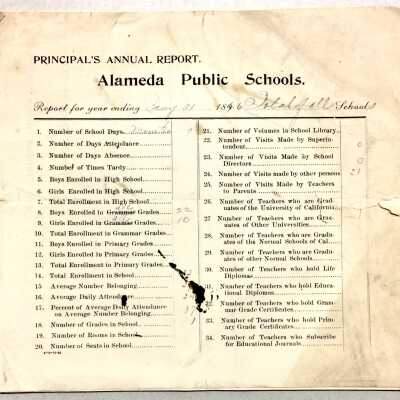 Principal's Annual Reports, Alameda Public Schools, prior 1900