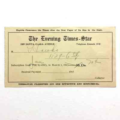 Receipt from the Evening Times-Star, 1915