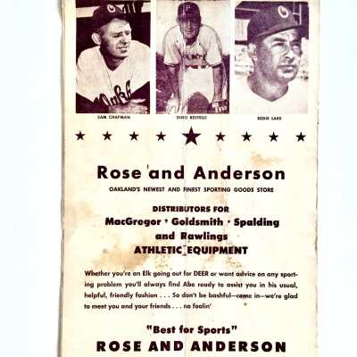 Program, Alameda Elks Charity Baseball Game, 1953
