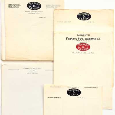 Samples of Herbert D. Clark Insurance stationery, 1900-1950