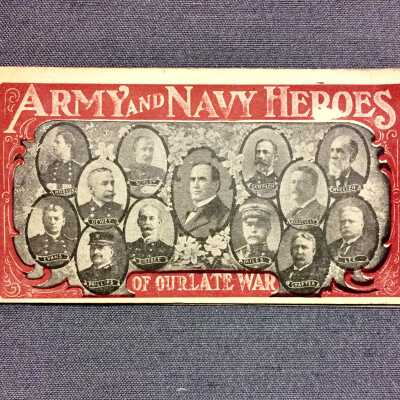 Army and Navy heroes of our late War needle case, early 1900s