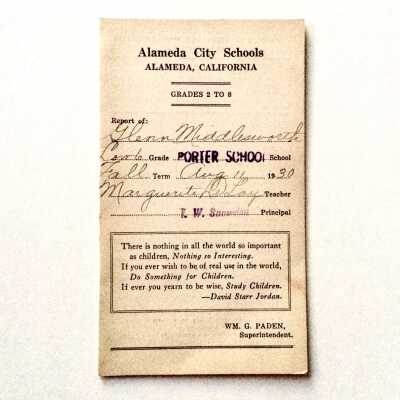 Report Card Porter School, fall session 1930