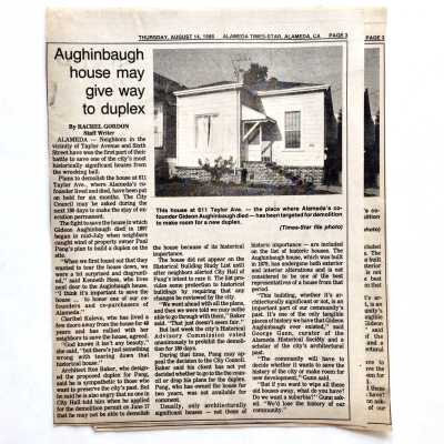 Clipping 'Aughinbaugh House May Give Way to Duplex', 1986