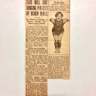 Clipping about Bunny Fergus performing at a Beach Party, 1925