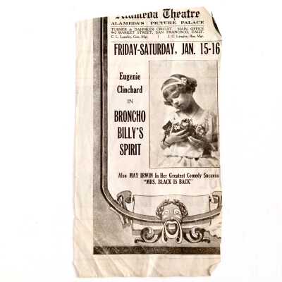Ad for 'Bronco Billy's Spirit' at the Alameda Theater, early 1900s