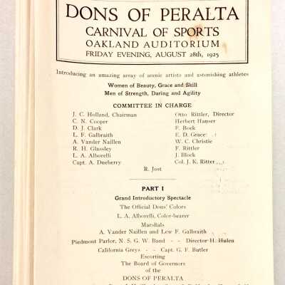 Programs and entry blank for sports events hosted by Dons of Peralta, Otto Rittler director, 1925