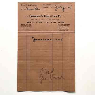 Receipt from Conumers' Coal and Ice Company, issued to the Hawks family, 1529 Sixth St., 1915