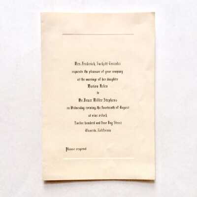 Invitation to marriage Marian Helen Greenlee and Bruce Miller Stephens, c. 1930s