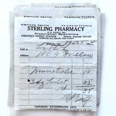Receipts from the Sterling Pharmacy of the Fitch family, 1914-1915